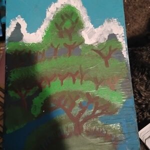 Nicole Green and Blue Tree Landscape Painting